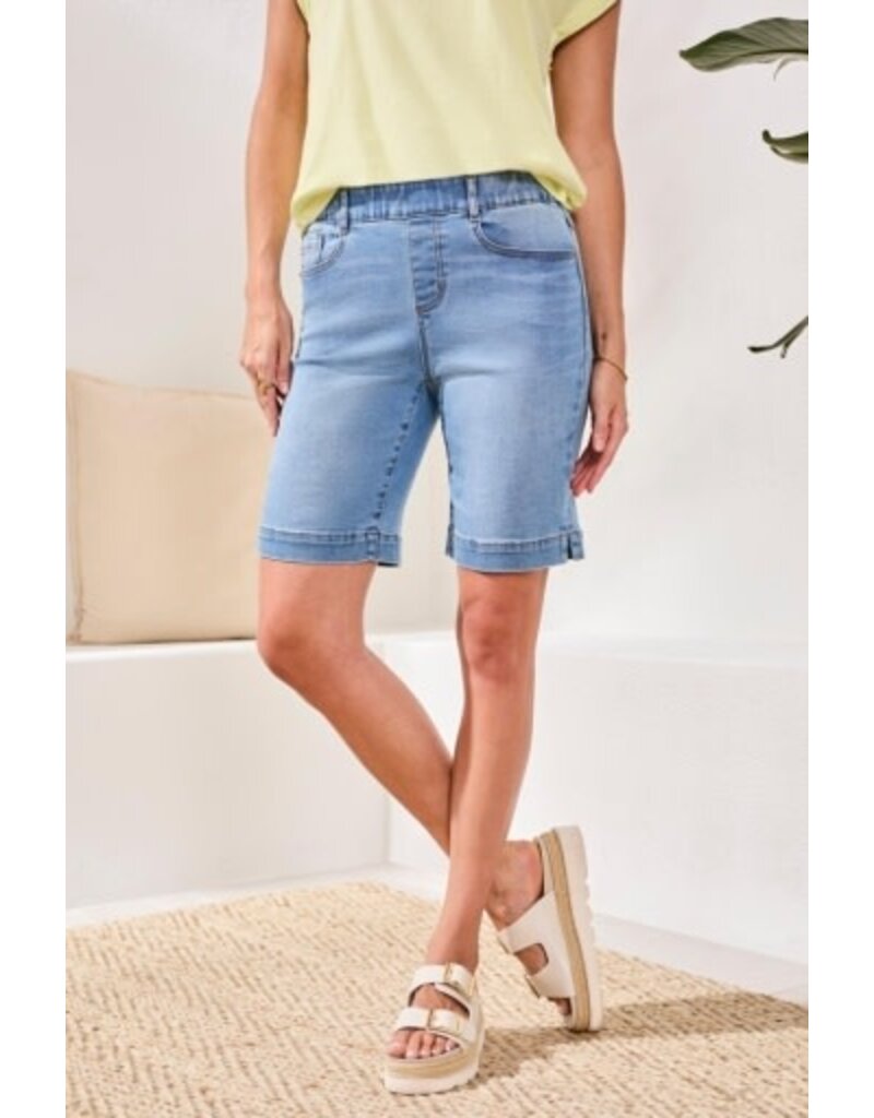 TRIBAL AUDREY PULL ON WIDE JEANS BERMUDA-COASTALBLUE