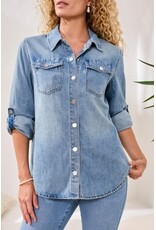 TRIBAL CLASSIC DENIM SHIRT W/ROLL UP SLEEVES-OCEANWASH
