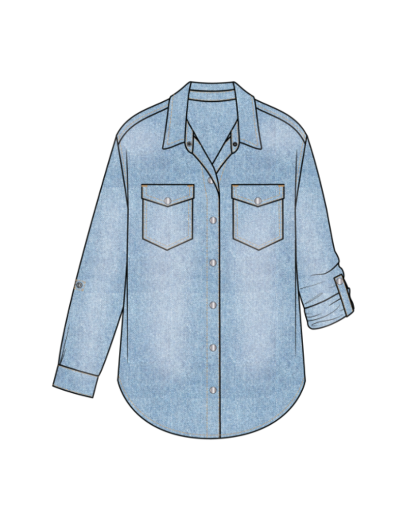 TRIBAL CLASSIC DENIM SHIRT W/ROLL UP SLEEVES-OCEANWASH