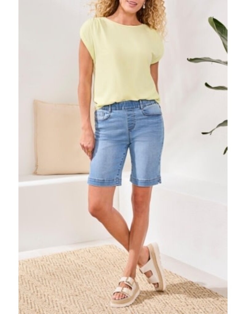 TRIBAL AUDREY PULL ON WIDE JEANS BERMUDA-COASTALBLUE