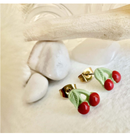 PIKA & BEAR POMONA PORCELAIN CHERRY STUD EARRINGS