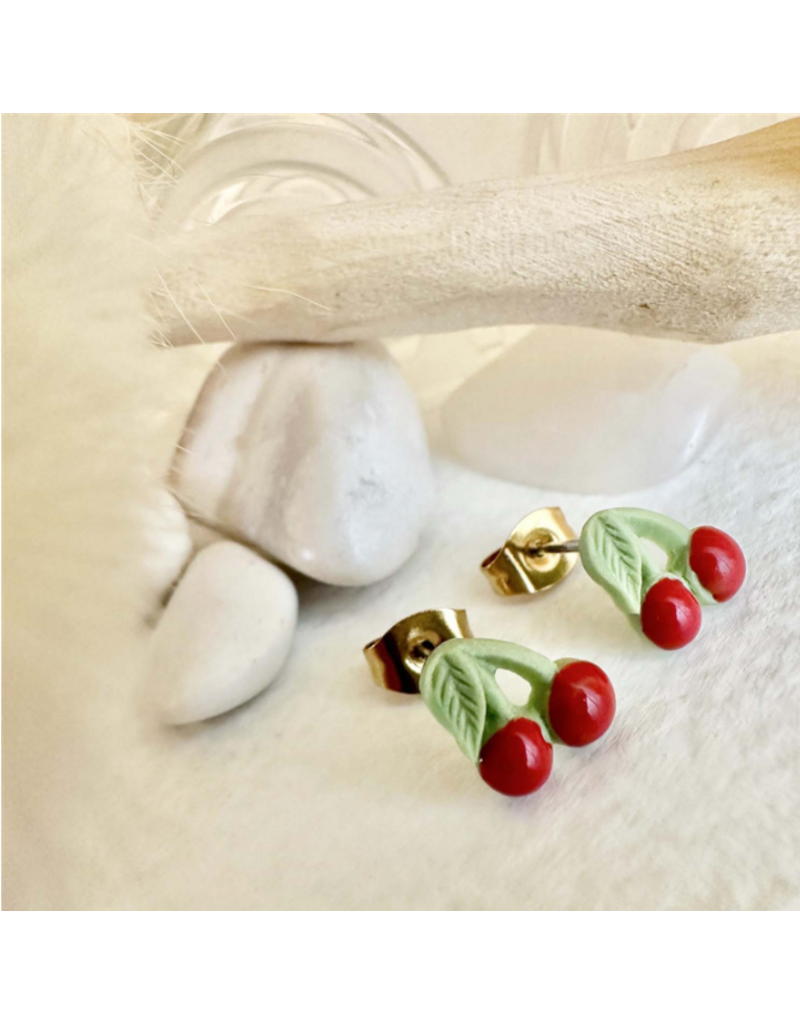 PIKA & BEAR POMONA PORCELAIN CHERRY STUD EARRINGS
