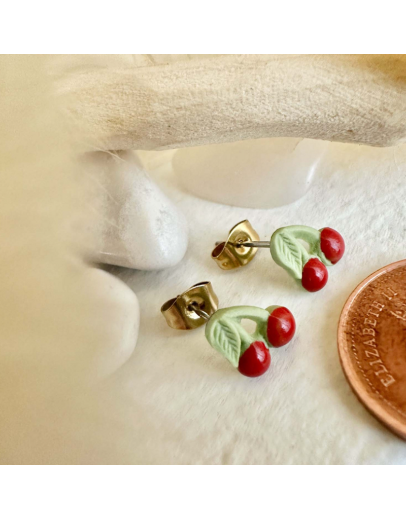 PIKA & BEAR POMONA PORCELAIN CHERRY STUD EARRINGS