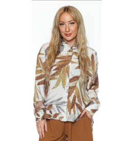 TAUPE PRINTED BUTTON UP BLOUSE