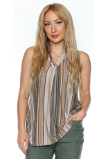SOFT STRIPED OLIVE V-NECK TANK