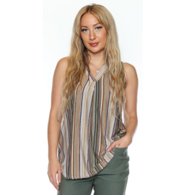 SOFT STRIPED OLIVE V-NECK TANK