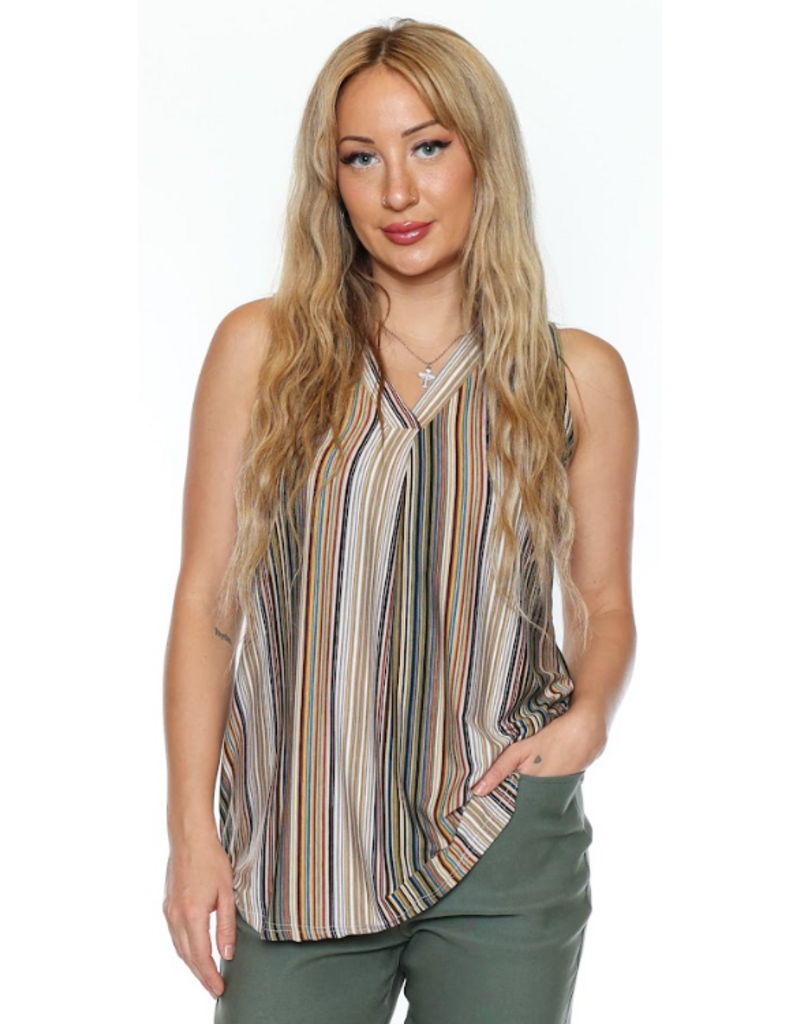 SOFT STRIPED OLIVE V-NECK TANK