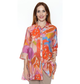 PRINTED ½ SLV BLOUSE w/BACK BUTTONS
