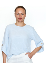 BLUE TEXTURED ¾ SLV w/BUTTON DETAIL