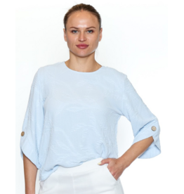 BLUE TEXTURED ¾ SLV w/BUTTON DETAIL