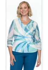 BLUE PRINTED ¾ SLV w/LACE SLV LACE OVERLAY