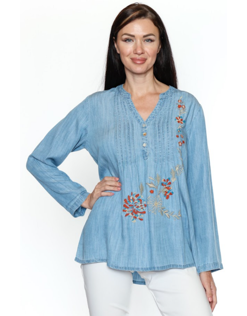 TENCEL BLOUSE w/EMBROIDERY