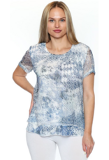 PRINTED MESH/LACE LAYERED TOP
