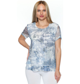 PRINTED MESH/LACE LAYERED TOP