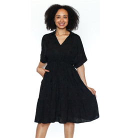 PRINTED COLLARED DRESS S/S w/BUTTONS