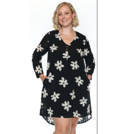 PRINTED L/S DRESS w/POCKETS