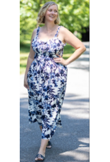 PRINTED DRESS w/ROUSCHING