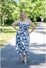 PRINTED DRESS w/ROUSCHING