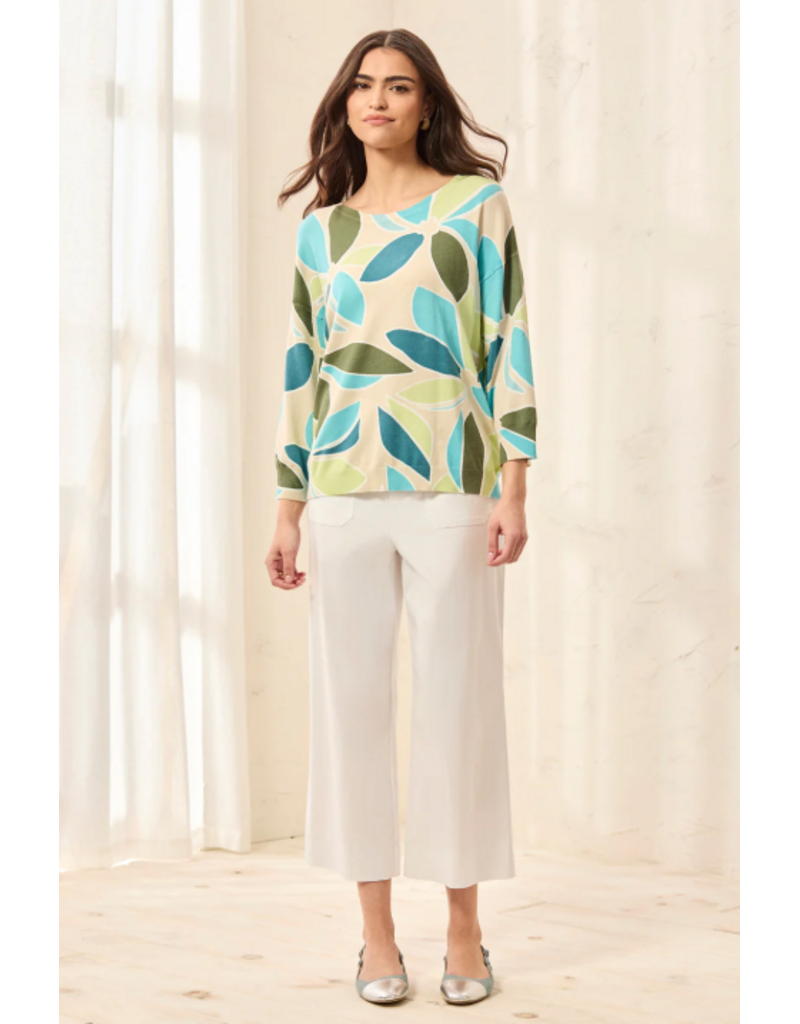 TRIBAL SOFT YARN THREE-QUARTER SLEEVE CREWNECK SWEATER-WISTERIA