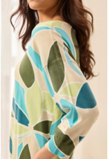 TRIBAL SOFT YARN THREE-QUARTER SLEEVE CREWNECK SWEATER-WISTERIA