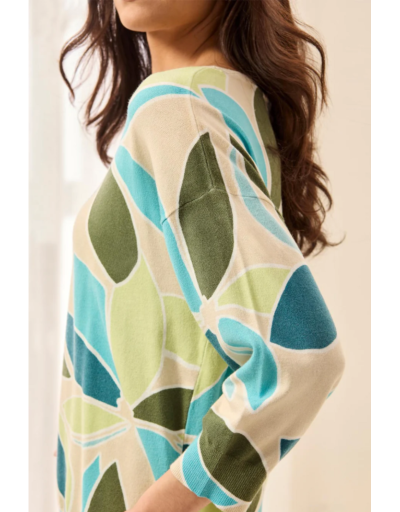 TRIBAL SOFT YARN THREE-QUARTER SLEEVE CREWNECK SWEATER-WISTERIA