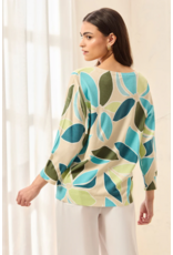 TRIBAL SOFT YARN THREE-QUARTER SLEEVE CREWNECK SWEATER-WISTERIA