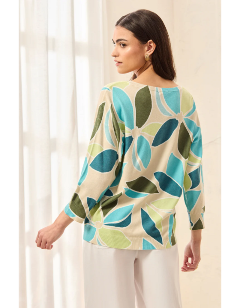 TRIBAL SOFT YARN THREE-QUARTER SLEEVE CREWNECK SWEATER-WISTERIA
