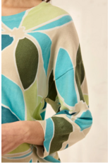 TRIBAL SOFT YARN THREE-QUARTER SLEEVE CREWNECK SWEATER-WISTERIA