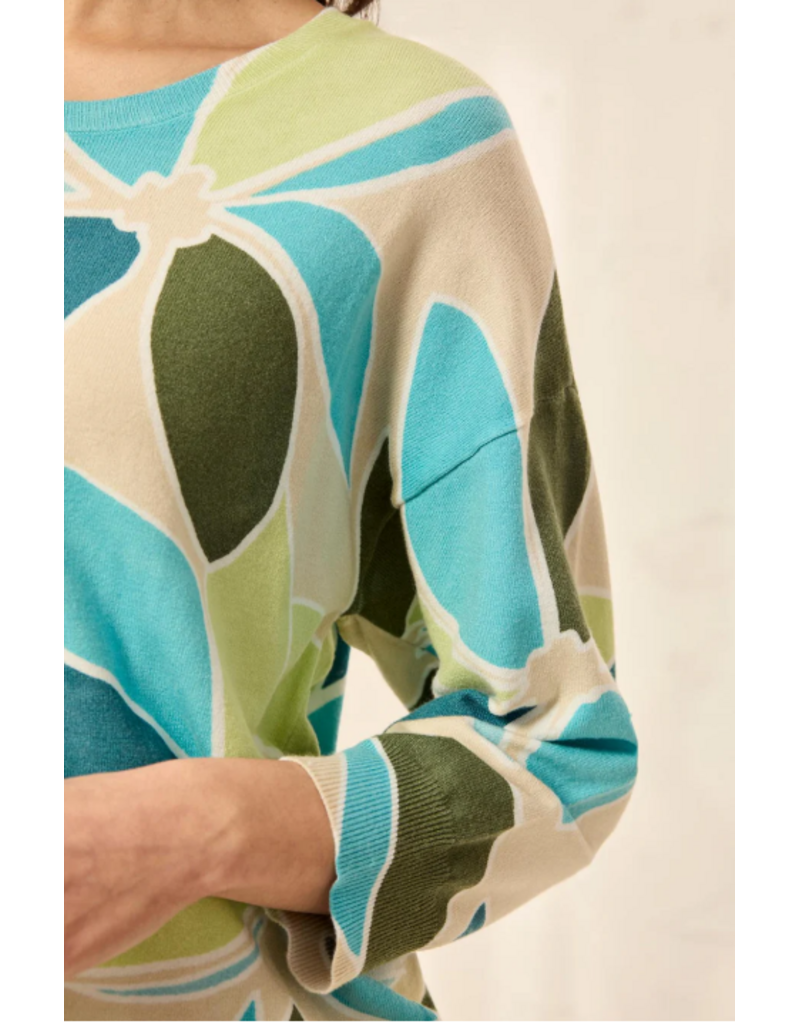 TRIBAL SOFT YARN THREE-QUARTER SLEEVE CREWNECK SWEATER-WISTERIA