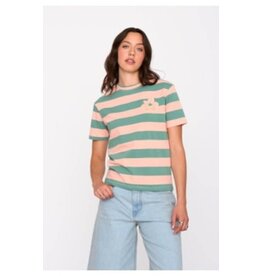 24COLOURS GREEN & PINK STRIPED T-SHIRT W. FLOWER