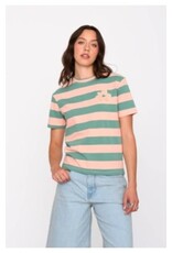 24COLOURS GREEN & PINK STRIPED T-SHIRT W. FLOWER