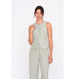 24COLOURS COTTON STRIPED GREEN VEST W. BUTTONS