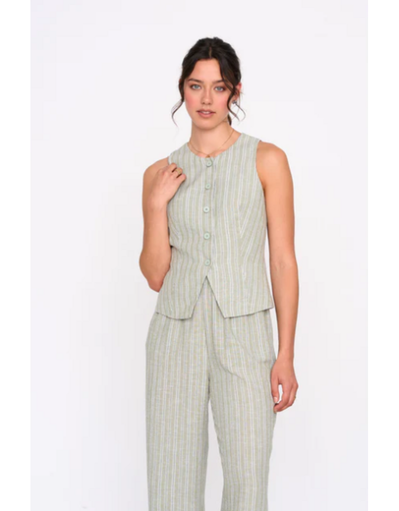24COLOURS COTTON STRIPED GREEN VEST W. BUTTONS