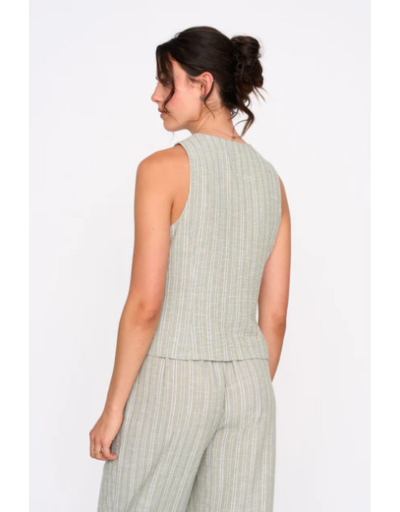 24COLOURS COTTON STRIPED GREEN VEST W. BUTTONS