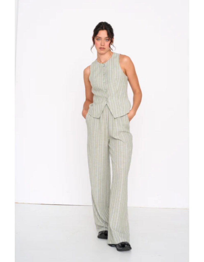 24COLOURS COTTON STRIPED GREEN VEST W. BUTTONS