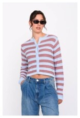 24COLOURS STRIPED COTTON BLEND BUTTON FRONT CARDIGAN BLUE