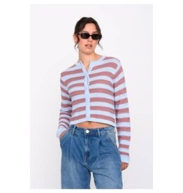 24COLOURS STRIPED COTTON BLEND BUTTON FRONT CARDIGAN BLUE