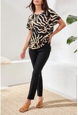 TRIBAL S/S CREW NECK TOP W/SIDE RUCHING-CHESTNUT