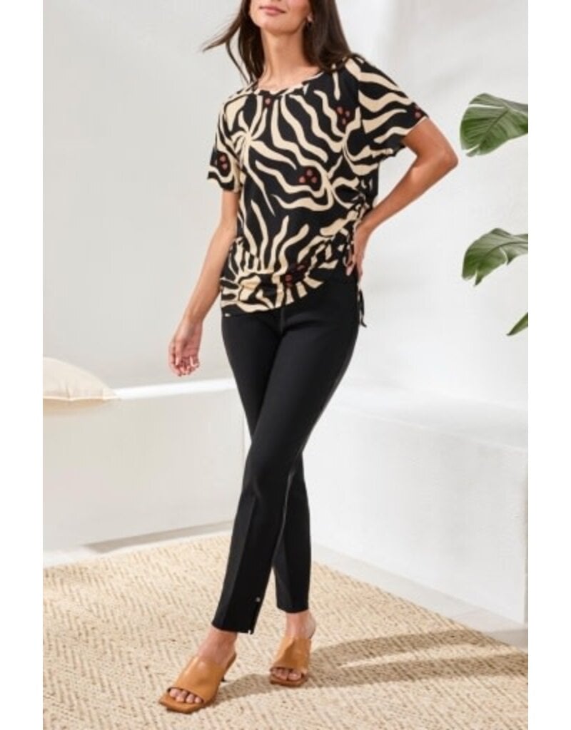 TRIBAL S/S CREW NECK TOP W/SIDE RUCHING-CHESTNUT