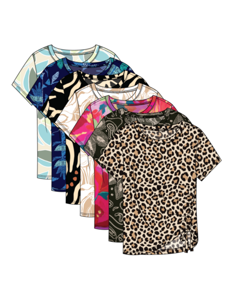 TRIBAL S/S CREW NECK TOP W/SIDE RUCHING-CHESTNUT