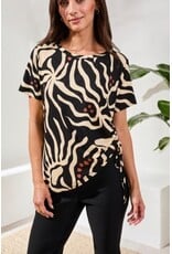 TRIBAL S/S CREW NECK TOP W/SIDE RUCHING-CHESTNUT