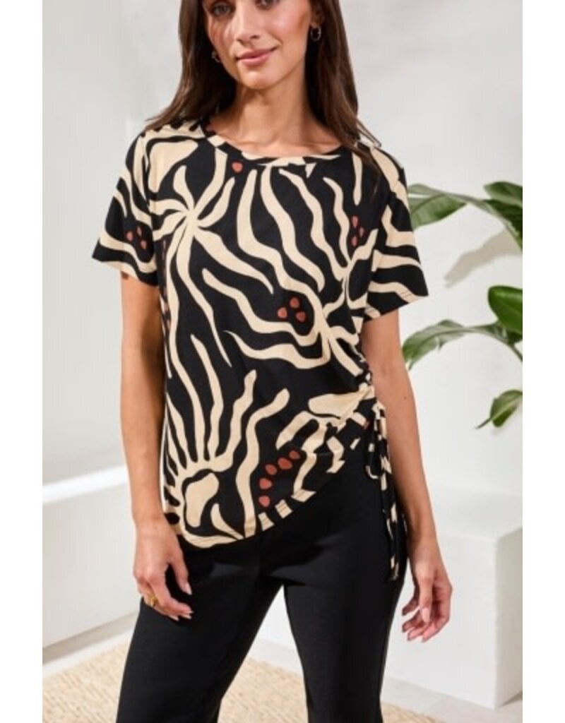 TRIBAL S/S CREW NECK TOP W/SIDE RUCHING-CHESTNUT