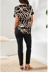 TRIBAL S/S CREW NECK TOP W/SIDE RUCHING-CHESTNUT