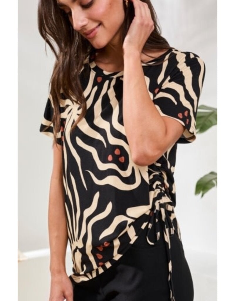 TRIBAL S/S CREW NECK TOP W/SIDE RUCHING-CHESTNUT