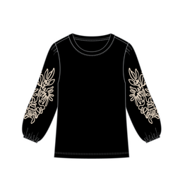 TRIBAL 3/4 SLV TOP W/SOUTACHE DTL-BLACK