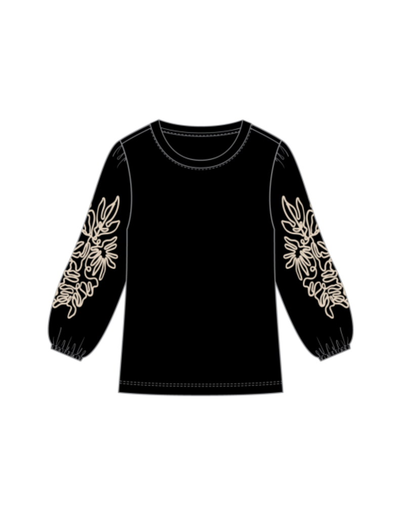 TRIBAL 3/4 SLV TOP W/SOUTACHE DTL-BLACK