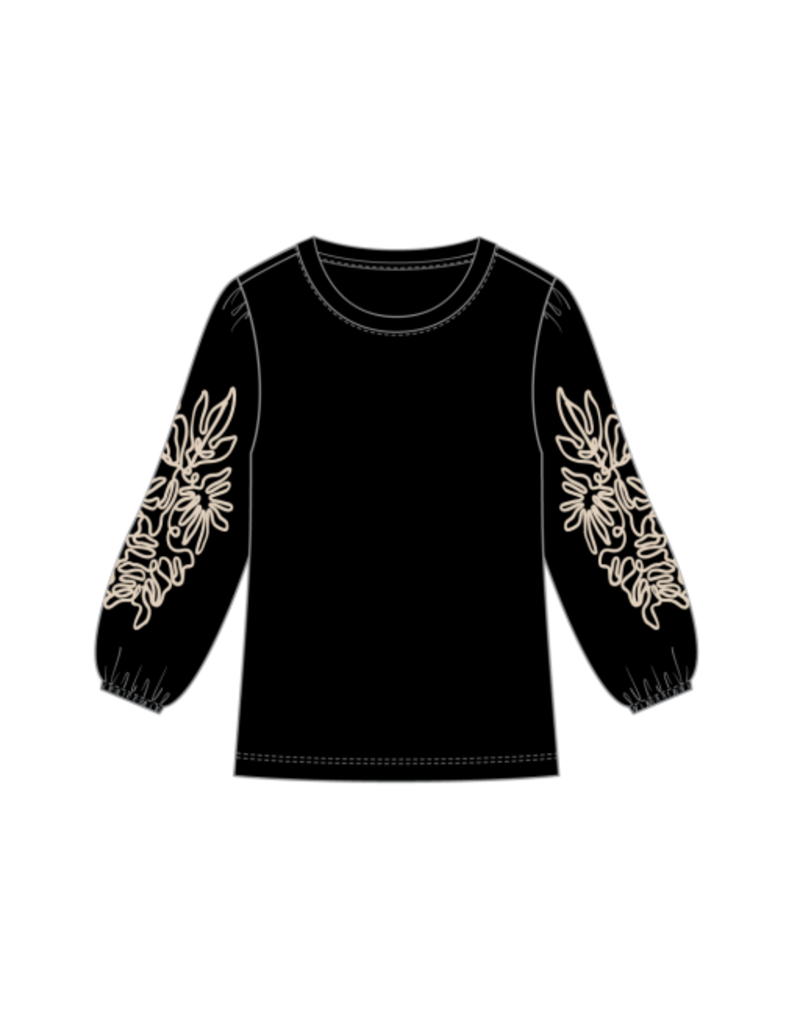 TRIBAL 3/4 SLV TOP W/SOUTACHE DTL-BLACK