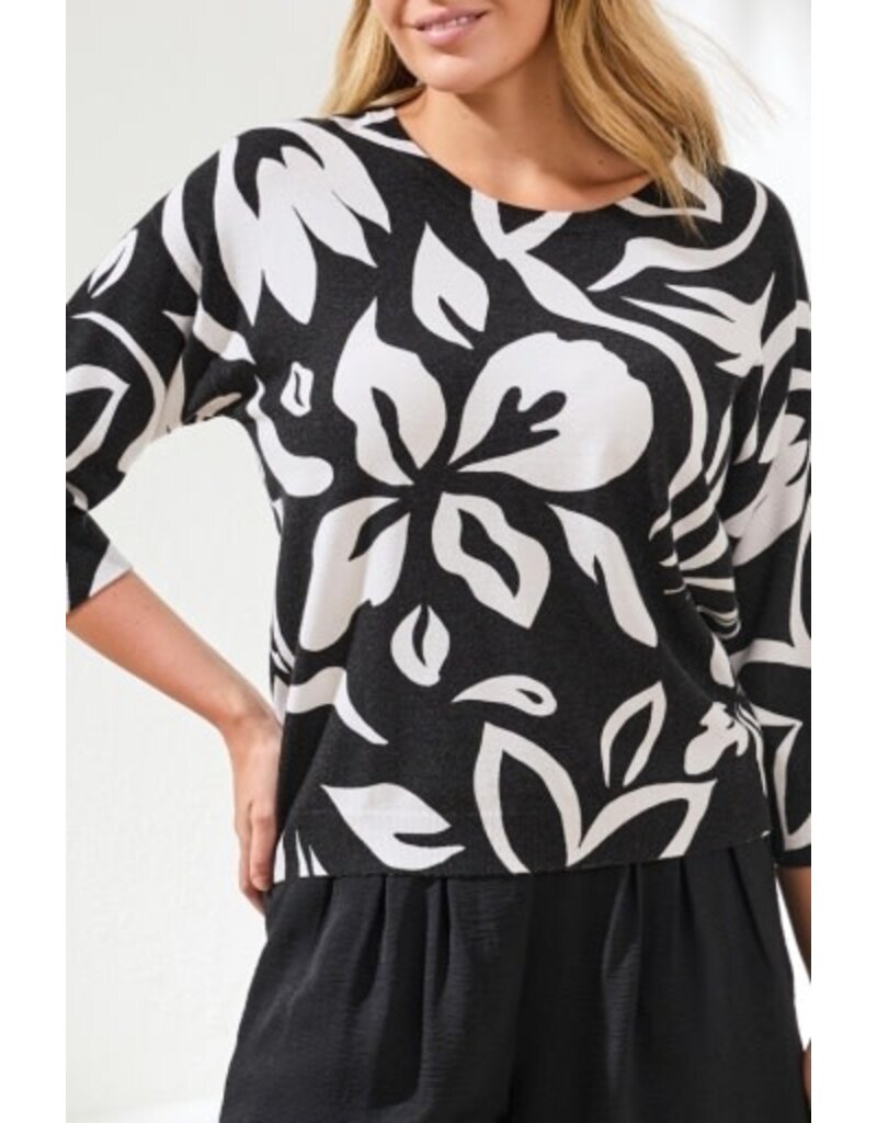 TRIBAL SOFT YARN THREE-QUARTER SLEEVE CREWNECK SWEATER-WISTERIA