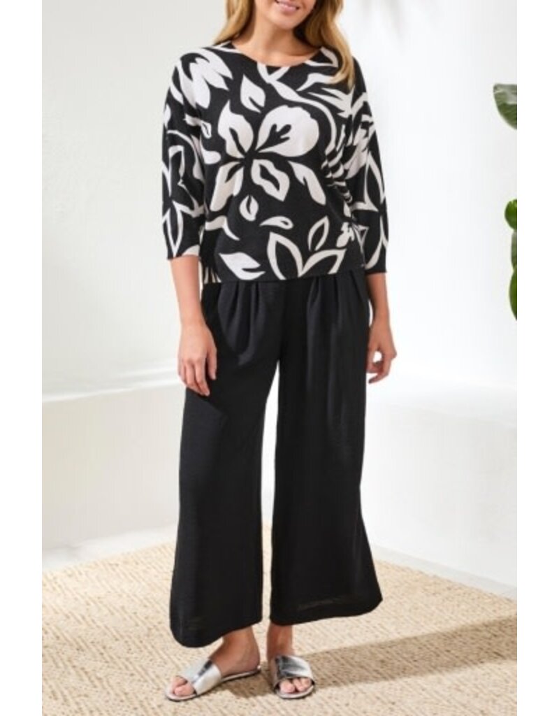 TRIBAL SOFT YARN THREE-QUARTER SLEEVE CREWNECK SWEATER-WISTERIA