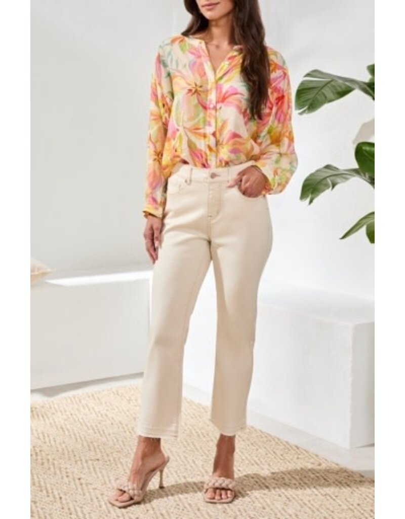 TRIBAL SOPHIA CURVY MICRO FLARE CROP JEANS-ECRU